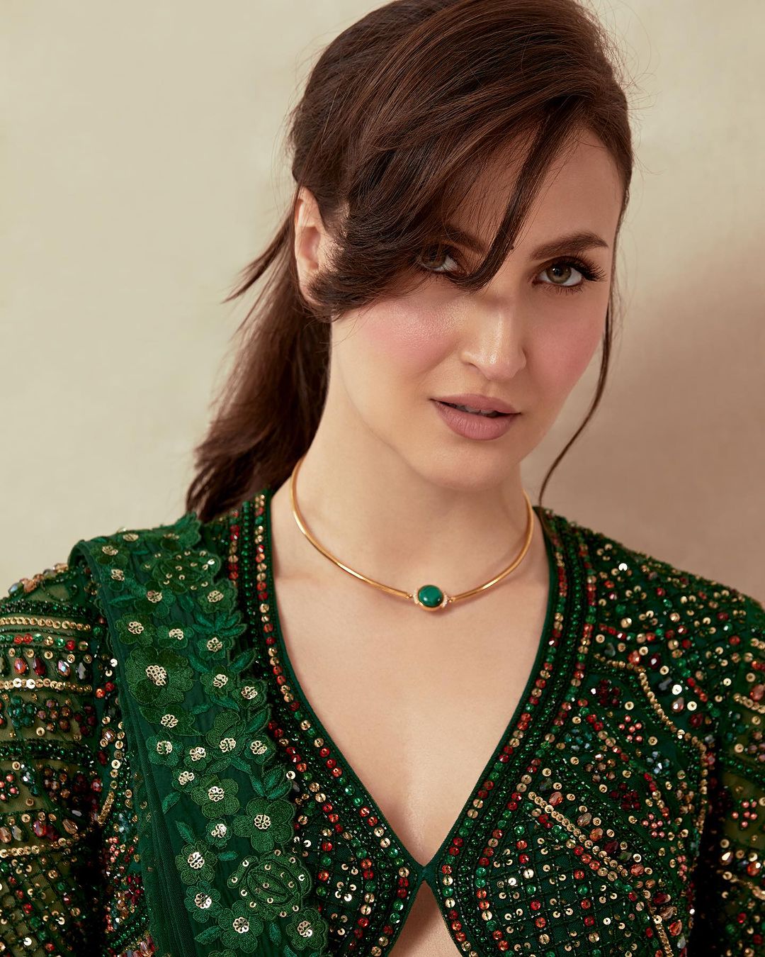 Mumbai Actress Elli AvrRam Images in Green Lehenga Choli